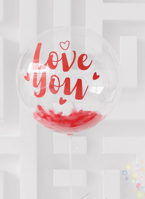 Воздушные шары Шар BUBBLE с перьями и надписью "Love you"