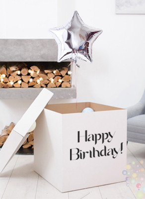 Воздушные шары Коробка для подарка с маленькими шариками "Happy Birthday", белая