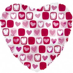 Воздушные шары Сердце "Сердечки-квадратики" (Полупрозрачное)