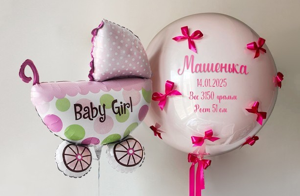 Воздушный шар Композиция "Метрика для девочки"