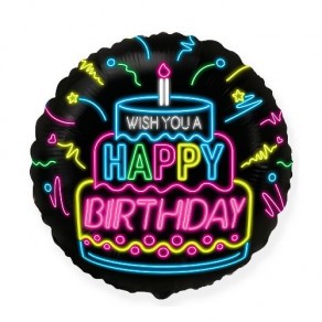 Воздушные шары Круг "С Днем Рождения (неоновые огни)" Черный