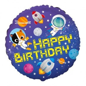 Воздушные шары Круг "С Днем Рождения" (космос)