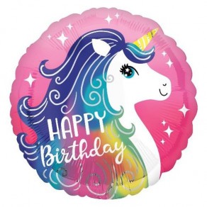 Воздушные шары Круг "Волшебный единорог, С Днем Рождения!" Розовый
