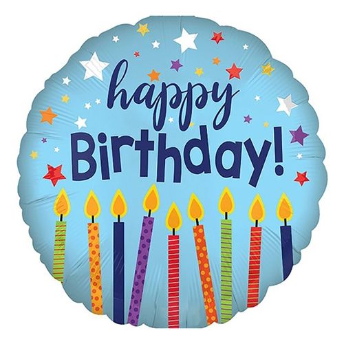 Воздушный шар Круг "С Днем Рождения" (свечи) Голубой