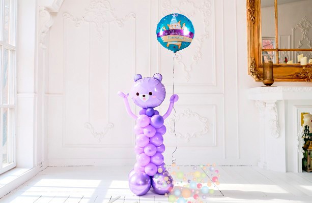 Воздушный шар Столбик "Сиреневый мишка поздравляет выпускников!"