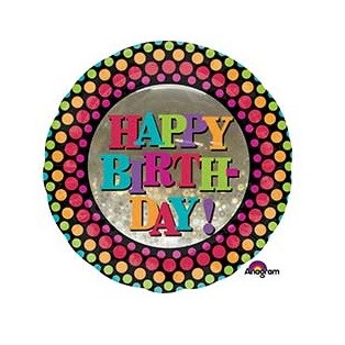 Воздушный шар Круг большой "С Днем рождения" (Горошек разноцветный) 