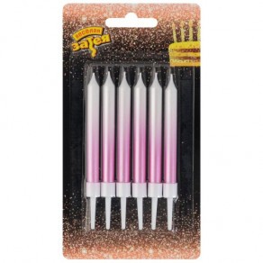 Воздушные шары Свечи д/торта "Бело-розовый перламутр, Градиент"