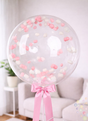 Воздушные шары Большой шар Bubble с бело-розовыми маршмеллоу (зефирками)