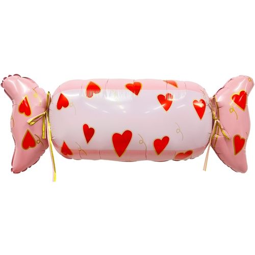 Воздушный шар Фигура Длинная конфета розовая с сердечками