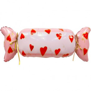 Воздушные шары Фигура Длинная конфета розовая с сердечками