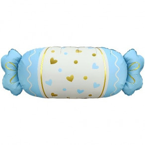 Воздушные шары Фигура Длинная конфета голубые сердечки, сатин