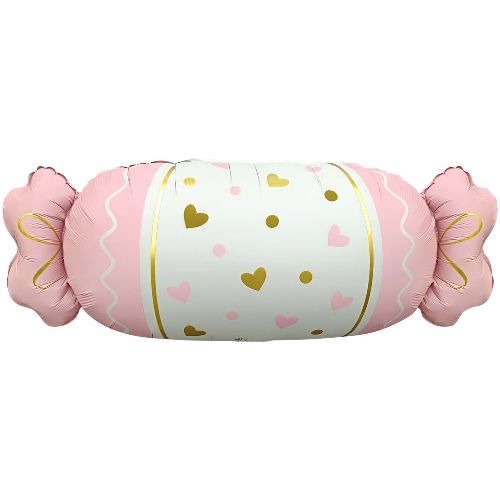 Воздушный шар Фигура Длинная конфета розовые сердечки, сатин