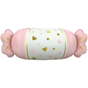 Воздушные шары Фигура Длинная конфета розовые сердечки, сатин