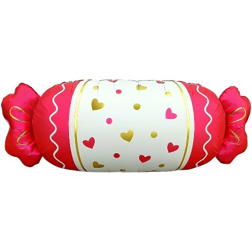Воздушный шар Фигура Длинная конфета красные сердечки, сатин