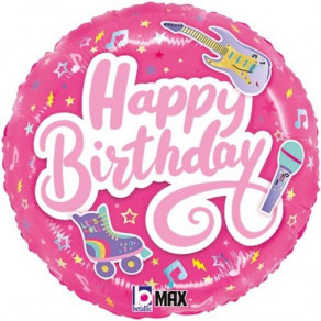 Воздушные шары Круг розовый "Happy Birthday, Яркая Вечеринка"