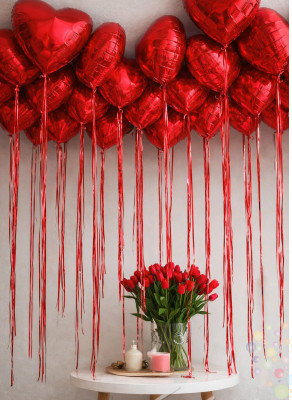 Воздушные шары Набор шаров под потолок "Сердца алые 30 штук"
