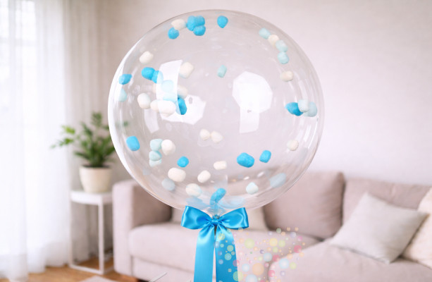 Воздушный шар Большой шар Bubble(Пузырь) с бело-голубыми маршмеллоу (зефирками)