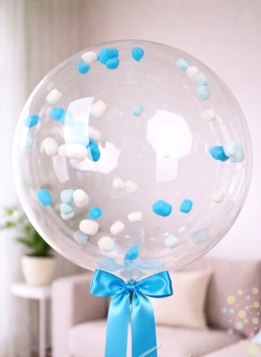 Воздушные шары Большой шар Bubble(Пузырь) с бело-голубыми маршмеллоу (зефирками)