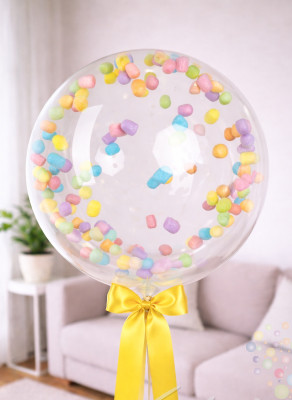 Воздушные шары Большой шар Bubble с разноцветными маршмеллоу (зефирками)