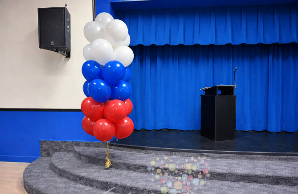 Оформление входной зоны букетам из шаров "Триколор"