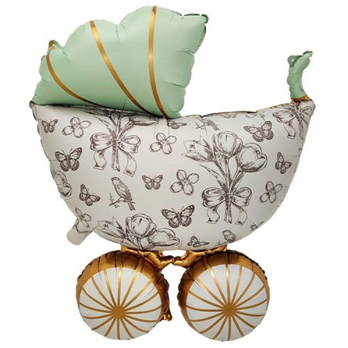 Воздушный шар Фигура "Коляска Винтаж мятная, сатин"