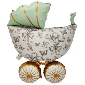 Воздушные шары Фигура "Коляска Винтаж мятная, сатин"