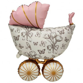 Воздушные шары Фигура "Коляска Винтаж розовая, сатин"
