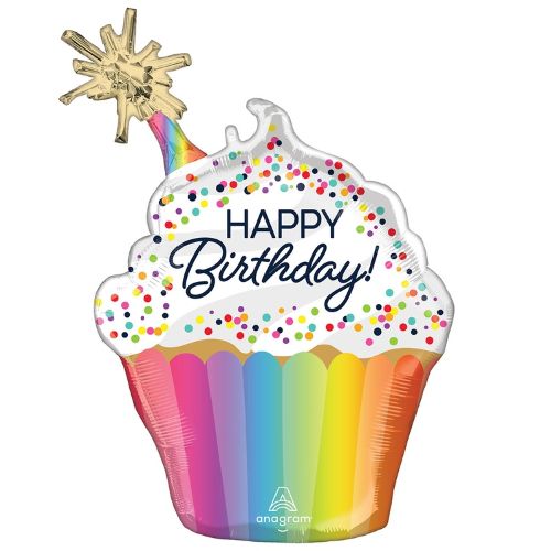 Воздушный шар Фигура Кекс конфетти радужное, "С днем рождения"