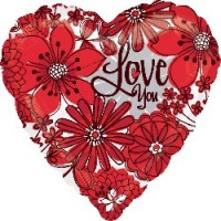 Воздушный шар Сердце "Я тебя люблю" (Красные цветы)