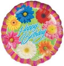 Воздушный шар Круг "С днем рождения" (Хризантемы)