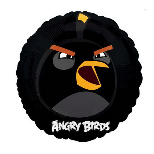 Воздушный шар Круг "Angry Birds" (Черная птичка)