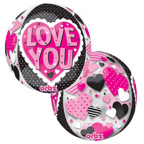Воздушный шар Шар-сфера "Я люблю тебя" (Розовое на черном)