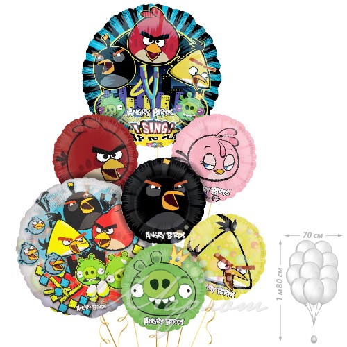 Воздушный шар Букет "Angry birds" с поющим шаром