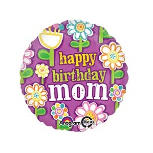 Воздушный шар Круг "С днем рождения, мама" (Ромашки на сиреневом)