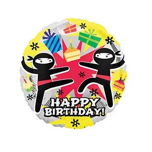 Воздушный шар Круг "С днем рождения" Ниндзя