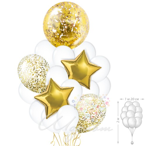 Воздушный шар Букет "Белое золото"(с конфетти L и XL) 