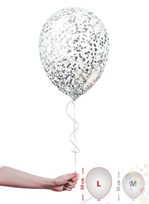 Воздушные шары Шарики прозрачные с серебряным конфетти (размер L)