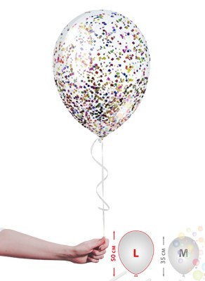 Воздушные шары Шарики прозрачные с разноцветным конфетти (размер L)