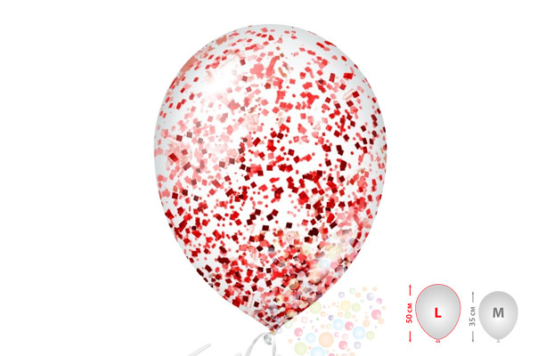 Воздушный шар Шарики прозрачные с красным конфетти (размер L)