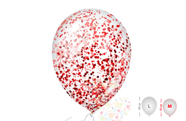 Воздушный шар Шарики прозрачные с красным конфетти (размер М)