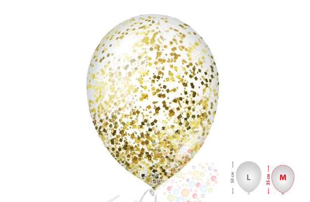 Воздушный шар Шарики прозрачные с золотым конфетти (размер М)