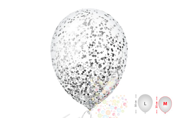 Воздушный шар Шарики прозрачные с серебряным конфетти (размер М)