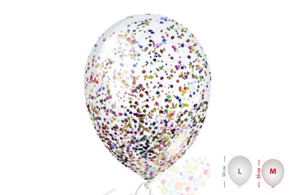 Воздушный шар Шарики прозрачные с разноцветным конфетти (размер М)