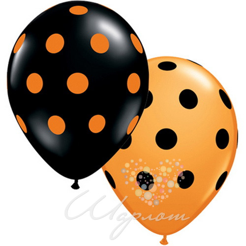 Воздушный шар Шарики под потолок "Горошек оранжево-черный"