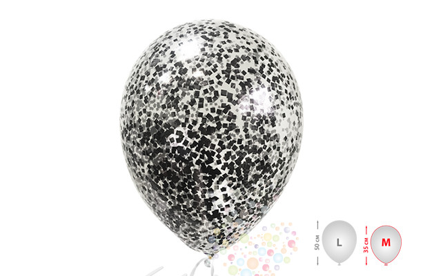 Воздушный шар Шарики прозрачные с черным конфетти (размер М)