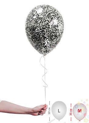 Воздушные шары Шарики прозрачные с черным конфетти (размер М)