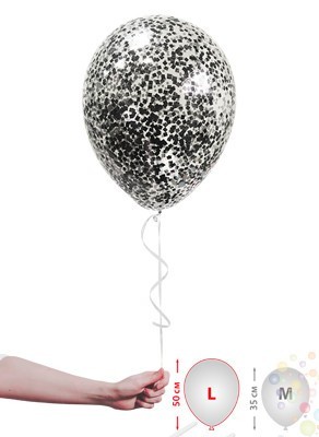 Воздушные шары Шарики прозрачные с черным конфетти (размер L)