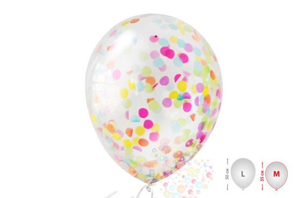 Воздушный шар Шарики прозрачные с конфетти "микс кружков" (размер М)