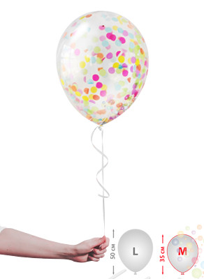 Воздушные шары Шарики прозрачные с конфетти "микс кружков" (размер М)