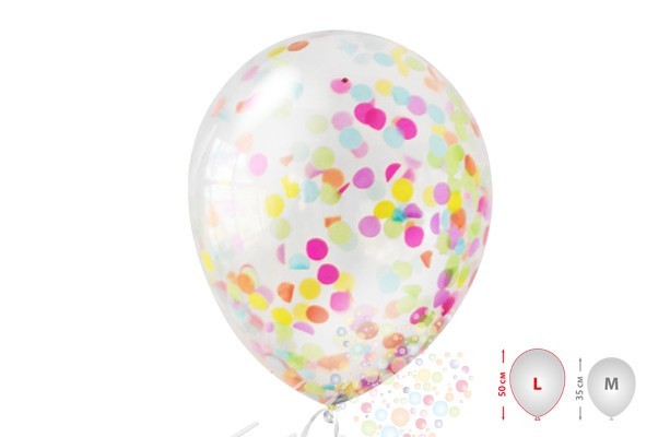 Воздушный шар Шарики прозрачные с конфетти "микс кружков" (размер L)